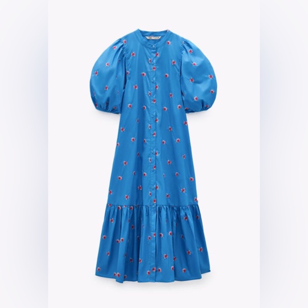ZARA Embroidered Blue Floral Dress